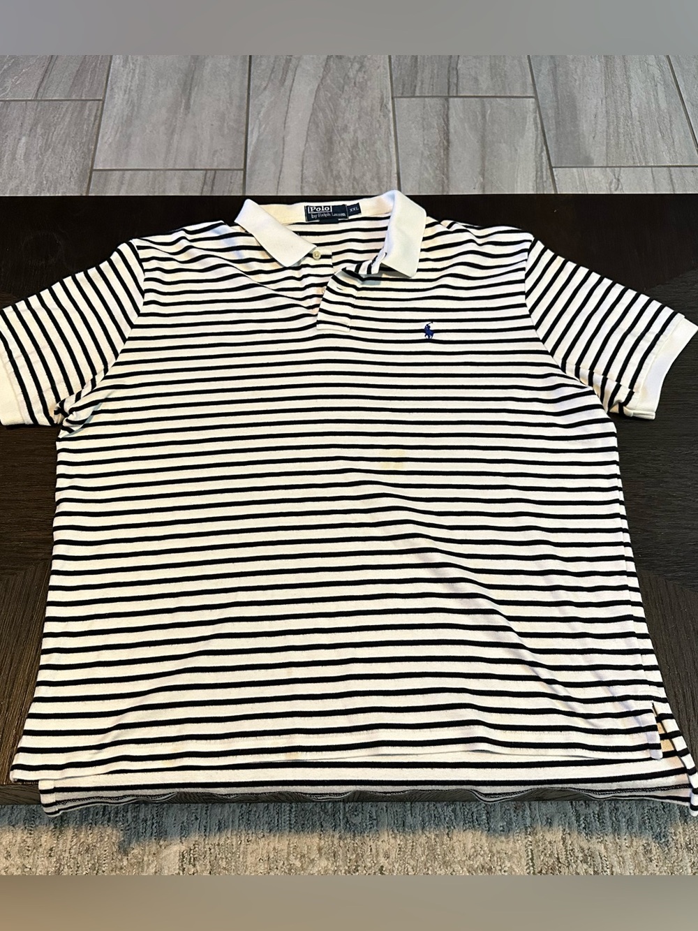 Ralph Lauren Men’s White and Navy Striped Polo